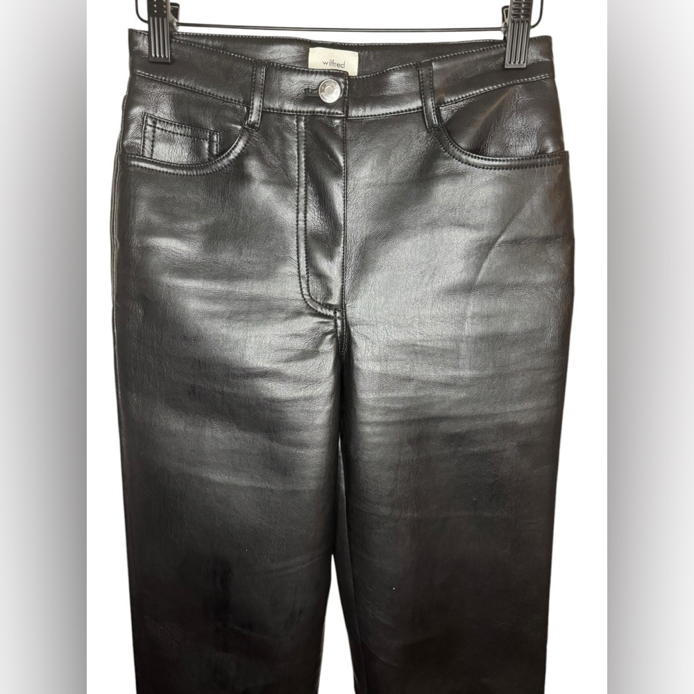 Aritzia Wilfred The Melina Pant Size 0 Black Faux Leather High Rise Straight - Picture 6 of 10